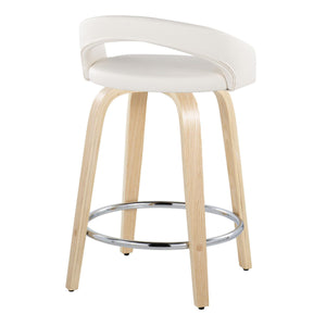 English Elm Fixed-height Swivel Counterstools with Faux Leather Seats and Bent Wood Legs Set of 2 B202S01758