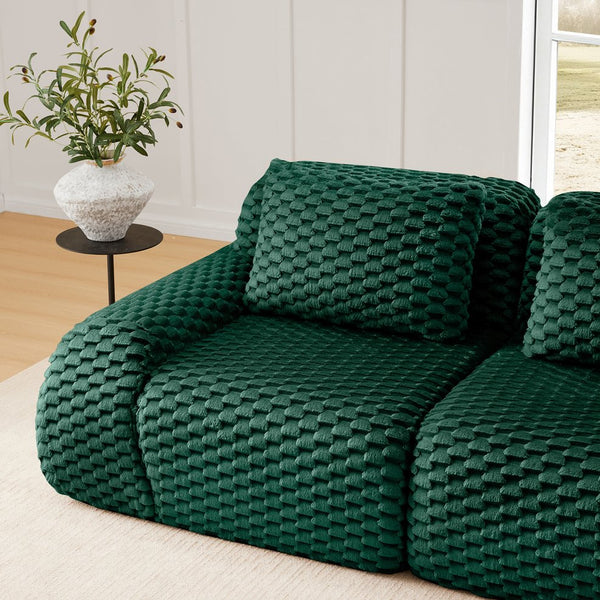 English Elm 82" Modular L-shaped Sectional Sofa Flannelette Upholstered with Movable Ottoman Living Room Green W714S01524