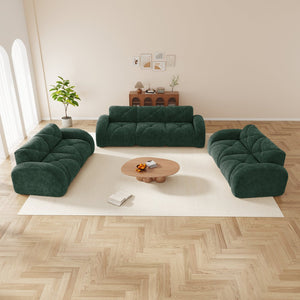 English Elm 3 Piece Velvet Cloud Sofa Set Tufted Plush Living Room Modular Seating Collection Green W714S01642