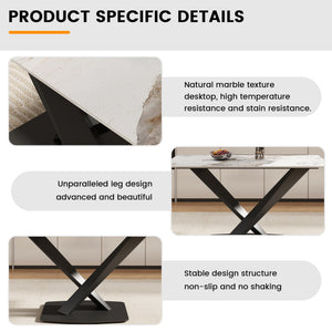 English Elm 55.12" Modern Artificial Stone Dining Table With Black Metal X-Leg Base For 6 - Stylish & Durable W1535S00539