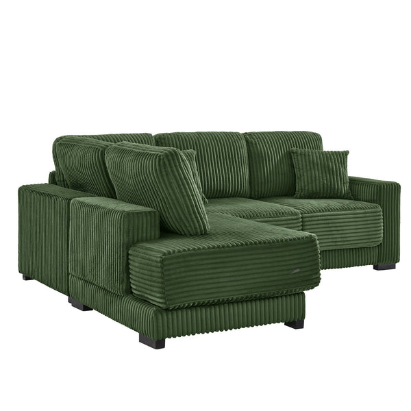 English Elm 93" Sectional Sofa L-Shaped Upholstered Corduroy 3-Seater with Reversible Chaise, Solid Wood Frame, Plush Coil-Foam Cushions Green W1097S00224