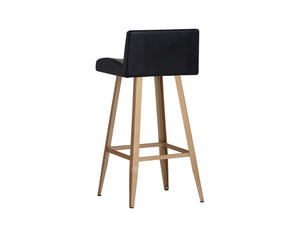 Sunpan Dani Chic Bar Stool with Antique Black Faux Leather & Brushed Champagne Gold Frame for Stylish Dining Counter Height