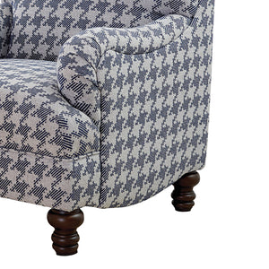 English Elm Danforth Overscaled Houndstooth Upholstered High Back Accent Chair with Pleated Arms & Turned Legs Blue B062P340749
