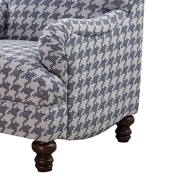 English Elm Danforth Overscaled Houndstooth Upholstered High Back Accent Chair with Pleated Arms & Turned Legs Blue B062P340749