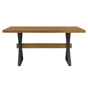English Elm Christopher Knight Home® - X-shaped farmhouse dining table with thick 63" top, X-legs & powder-coated steel frame for six guests Brown N771P256935W