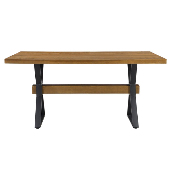 English Elm Christopher Knight Home® - X-shaped farmhouse dining table with thick 63" top, X-legs & powder-coated steel frame for six guests Brown N771P256935W