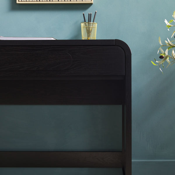 English Elm Walker Edison - Modern Curved Waterfall Desk with Drawers and Rounded Edge Design, Durable MDF Surface, Stylish Statement Pulls Black 49 L x 24 W x 6.63 H B185P200189