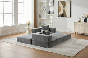 English Elm UNITED Folding Sofa Bed with Removable Cover Zipper, Chenille Memory Foam Sleeper for Small Spaces Gray W1568P293808