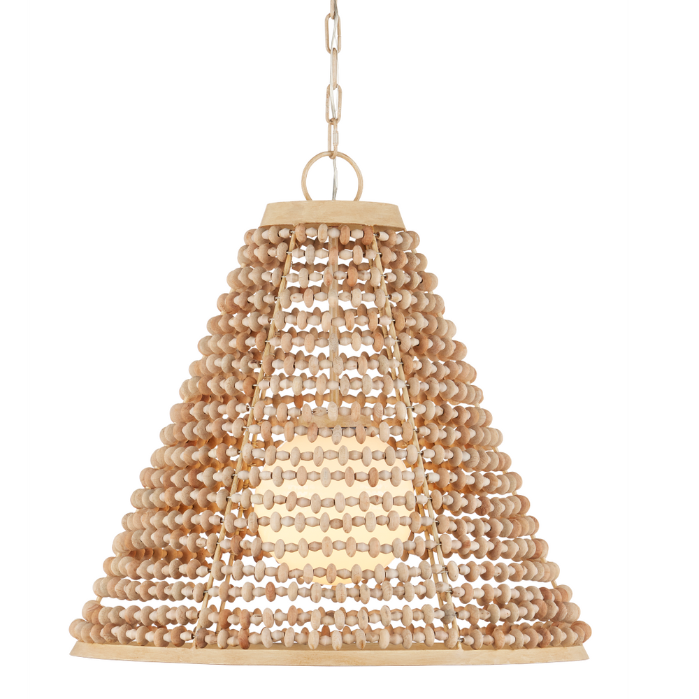 Pendulum Pendant - Bohemian Chic Light Fixture with Unique Wood Beads & Coco Cream Finish, 25.5"