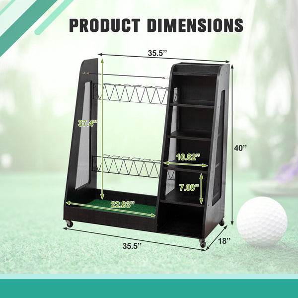 English Elm Golf Bag Storage Rack Wooden 2 Bag Organizer with Shoe Shelf for Garage Basement Black W1422P296350