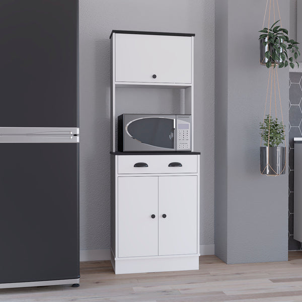 English Elm Apex Compact Kitchen Pantry 66.3" H with Drawer, 3 Shelves & Cabinets for Organized Storage White+Black 37.7 L x 20 W x 8.26 H B097P199737