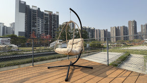 English Elm Swing Egg Chair With Stand – Cozy Indoor/Outdoor Wicker Patio Basket With Cup Holder & Cushions! W2707P296436-GIGA