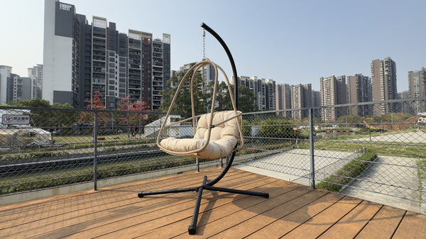 English Elm Swing Egg Chair With Stand – Cozy Indoor/Outdoor Wicker Patio Basket With Cup Holder & Cushions! W2707P296436-GIGA