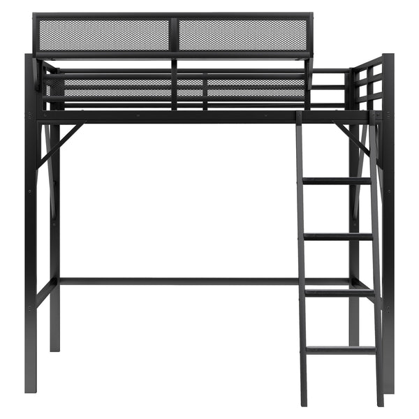 English Elm Full Size Loft Bed with Ladder & Built-In Shelves, Sturdy Metal High Loft for Kids Teens Black W2580P316646
