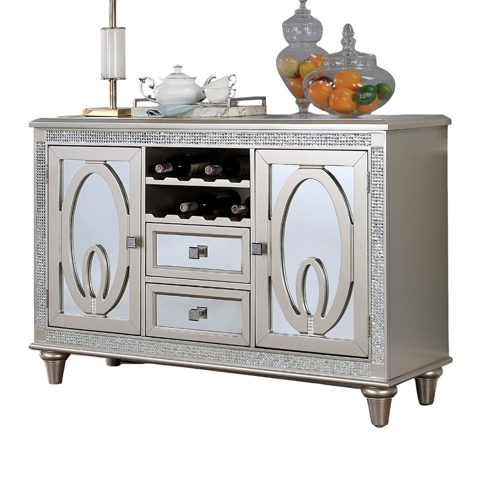 English Elm Contemporary Rustic Server with Solid Wood Accents, Molded Details and Functional Storage Drawers for Dining Room Furniture Silver 57 L x 21 W x 36 H B2741P309346
