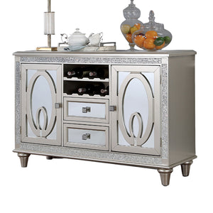 English Elm Contemporary Rustic Server with Solid Wood Accents, Molded Details and Functional Storage Drawers for Dining Room Furniture Silver 57 L x 21 W x 36 H B2741P309346