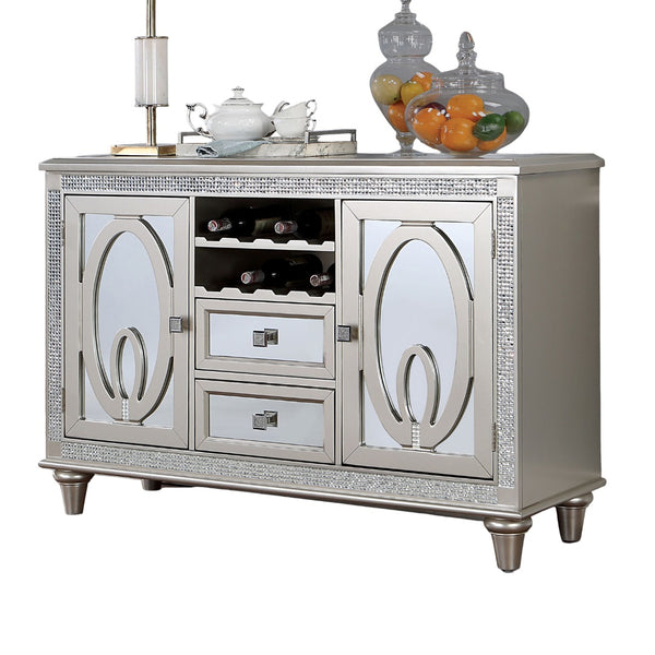 English Elm Contemporary Rustic Server with Solid Wood Accents, Molded Details and Functional Storage Drawers for Dining Room Furniture Silver 57 L x 21 W x 36 H B2741P309346