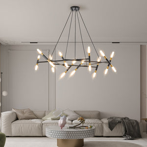 English Elm 41" Black & Golden Modern Chandelier — 20-Light Branch Pendant with Frosted Acrylic Tubes, Adjustable Height, G9 Bulbs W1340P233171