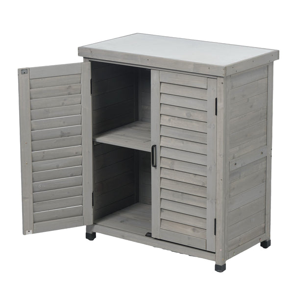 English Elm Potting Bench Solid Wood Workstation with Metal Top Louvered Cabinet Outdoor Garden Grey W2640P228394