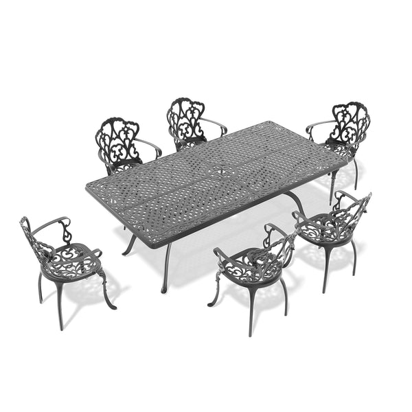 English Elm 7-Piece Elegant Cast Aluminum Patio Furniture Set With Off-White Cushions For Stylish Outdoor Dining W1710S00409