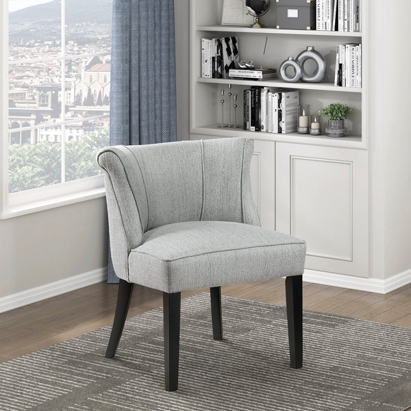 English Elm Foam Curved Back Accent Chair with Piped Upholstery and Padded Seat on Espresso Wood Legs, Stylish Comfort Gray 25.5 L x 25.5 W x 19.5 H B011P305069