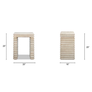 English Elm Veda Reclaimed Pine Geometric Waterfall Side Table Whitewashed Sculptural Accent B2719P485507