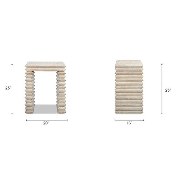 English Elm Veda Reclaimed Pine Geometric Waterfall Side Table Whitewashed Sculptural Accent B2719P485507