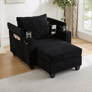 English Elm Convertible Chaise Lounge With Usb Ports, Cup Holders & Storage – Stylish Multi-Functional Sofa Chair N719S002021B
