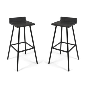 English Elm Christopher Knight Home® - JUT Bidwell Acacia Wood Bar Stool Set of 2 — Handcrafted Low-Back Counter Stools with Iron Legs Grey+Black 64648.00DGRY