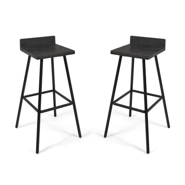 English Elm Christopher Knight Home® - JUT Bidwell Acacia Wood Bar Stool Set of 2 — Handcrafted Low-Back Counter Stools with Iron Legs Grey+Black 64648.00DGRY