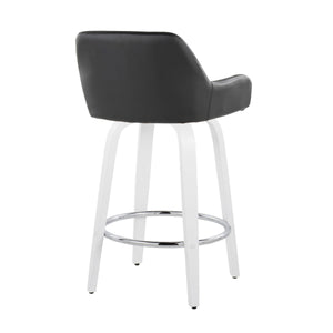 English Elm Fixed-height Swivel Counter Stools with Faux Leather Seats and Chrome Footrest Set of 2 B202S01815