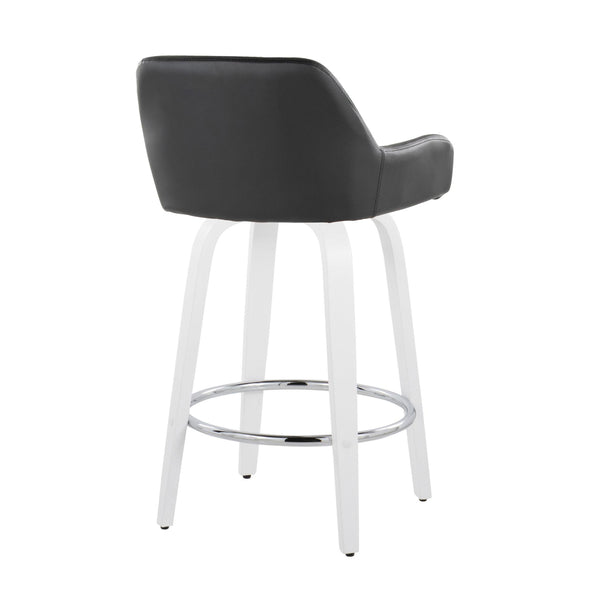 English Elm Fixed-height Swivel Counter Stools with Faux Leather Seats and Chrome Footrest Set of 2 B202S01815