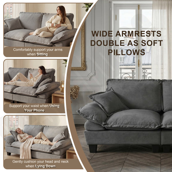 English Elm Modular U-shape Chenille Cloud Sectional with Sculptural Sailboat Arms Six Seats Grey W3163S00128