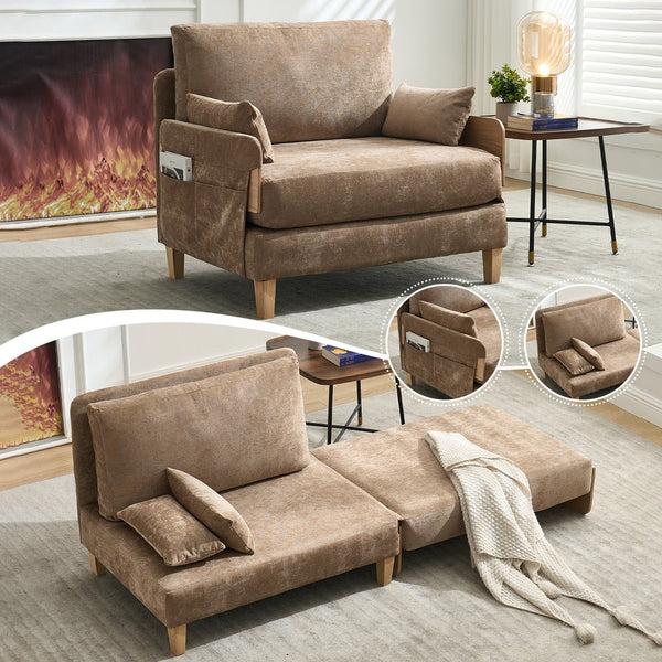 English Elm Foldable sofa bed recliner with three pillows, 3-in-1 convertible sleeper for small spaces, mid-century modern comfort Light Brown W395P290557