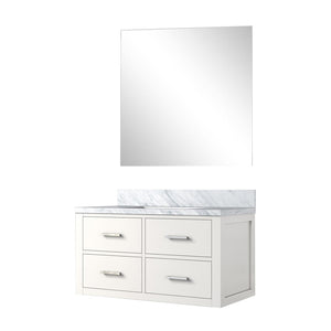 English Elm White Elegant Single Bath Vanity Set With Carrara Marble Top & 34” Frameless Mirror - Modern Upgrade! B2731S01431-GIGA