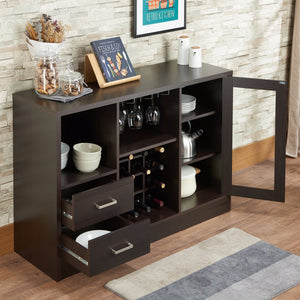 English Elm Hazen Modern Espresso Finish Wine Cabinet with 18-Bottle Rack, Stemware Holder, Shelves & Magnetic Door Espresso 53 L x 22 W x 9 H B2726P255754