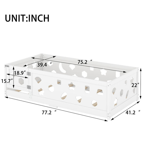 English Elm Twin Floor Bed With Safety Guardrails & Doorway - Cozy Solid Wood Frame For Kids' Rooms & Playrooms W1820P240542-GIGA