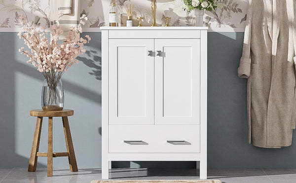 English Elm 24-inch Modern Bathroom Vanity with Ceramic Sink, Soft-Close Doors, Drawer Divider & Ample Storage White N729P299440K