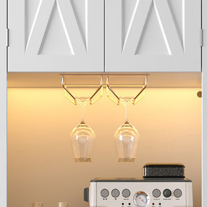 English Elm Bar Cabinet Farmhouse 69 Inch with Rgb Led Barn Door Wine Rack and Charging Station White N728P438603W