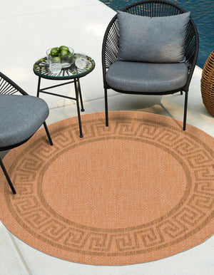 Unique Loom Outdoor Border Greek Key Machine Made Geometric Rug Light Brown, Light Brown/Tan/Brown 6' 1" x 6' 1"