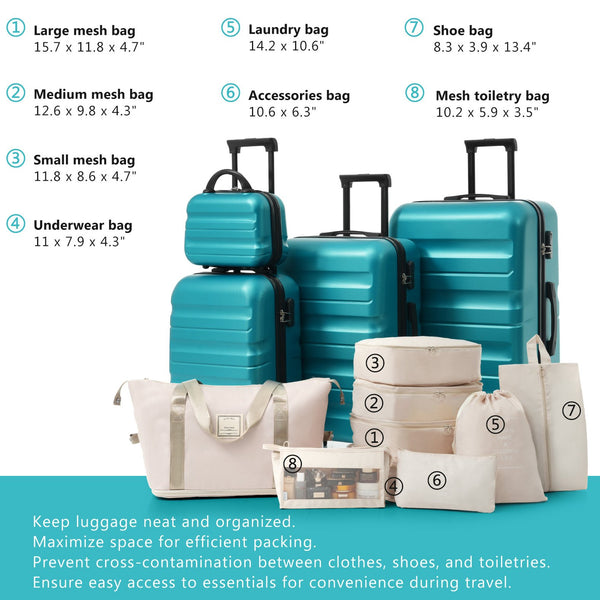 English Elm Hardshell Abs Four Piece Luggage Set with Spinner Wheels Tsa Lock Packing Cubes Blue N730P262653D