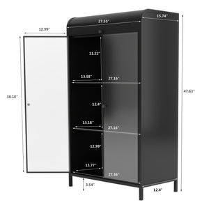 English Elm 47.6" Metal Storage Cabinet Antique Black with Tempered Glass Doors Flip-Top 4-Tier Display Buffet W3122P272697