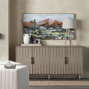 Crestview Collection Transitional Media Sideboard - Stylish Tan Finish, Slat Pattern Doors & Organized Storage Solutions Tan Solid Wood Cvfdr1222