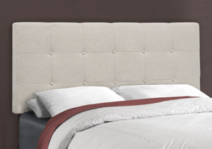 English Elm Bed, Full Size Upholstered Low Profile Linen-Look Bed Frame with Tufted Headboard & Slats Beige 60 L x 26 W x 4 H B2710P219521
