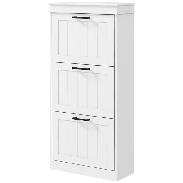English Elm Homcom Slim Shoe Cabinet For Entryway Storage, 3 Flip Drawers & Adjustable Shelves For 15 Pairs, White W2225P229500