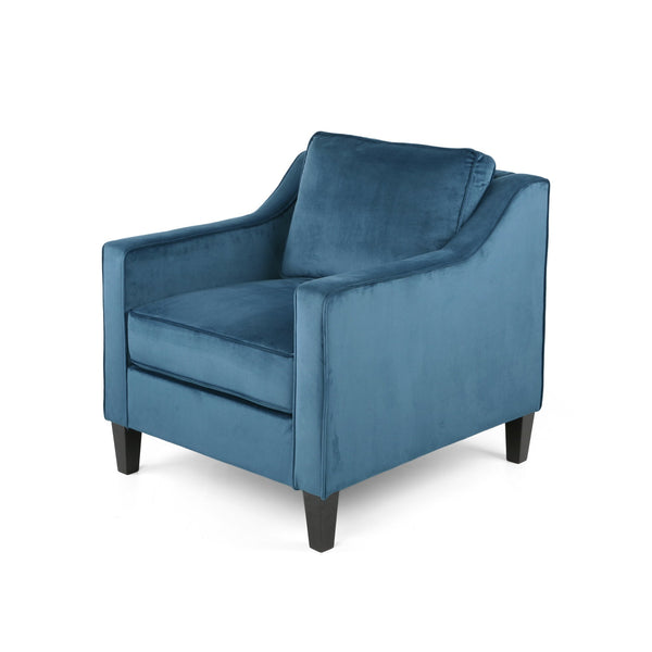 English Elm Christopher Knight Home® - Blue Velvet Upholstered Club Chair with Tonal Piping, Tapered Birch Legs, Plush Polyester Velvet Comfort N758P268293B