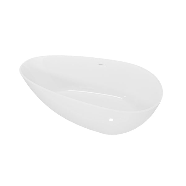 English Elm 59" Stone Resin Freestanding Soaking Tub Spa Grade Oval Design for Modern Baths Glossy White W1920P410046