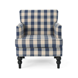 English Elm Harrison Tufted Club Chair with Turned Legs for Living Room Reading Nooks 59082.00BLUCHK