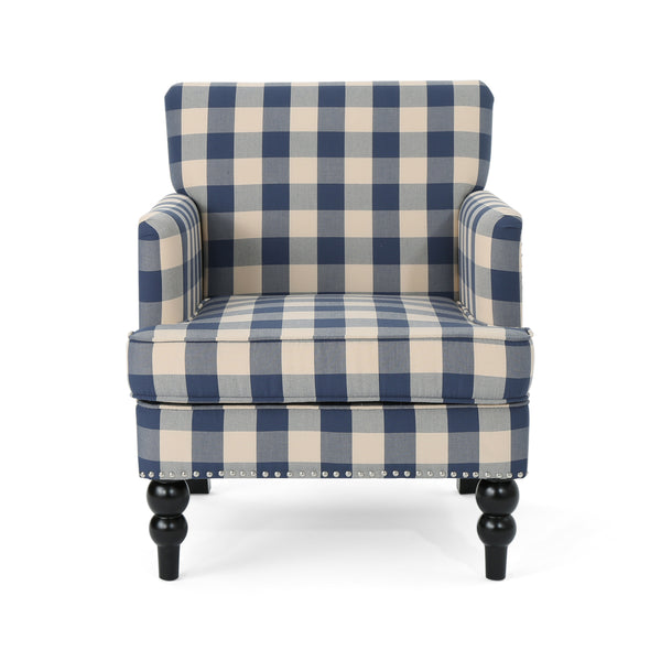 English Elm Harrison Tufted Club Chair with Turned Legs for Living Room Reading Nooks 59082.00BLUCHK