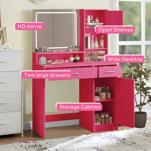 English Elm Vanity LED Mirror Dressing Table with Touch Controls, Large Drawer & Smart Storage for Bedroom Rose Pink W2386P288814